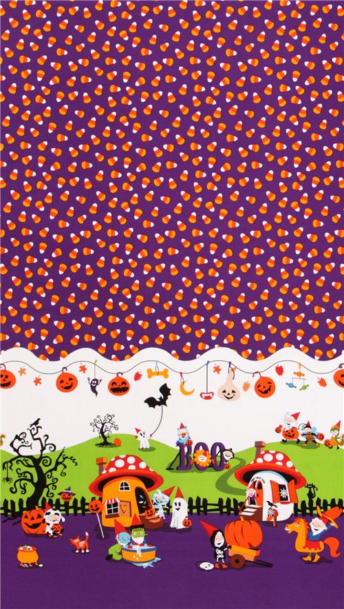 colorful Halloween border fabric with pumpkin trick or treat Michael Miller 3