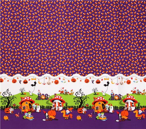 colorful Halloween border fabric with pumpkin trick or treat Michael Miller 4