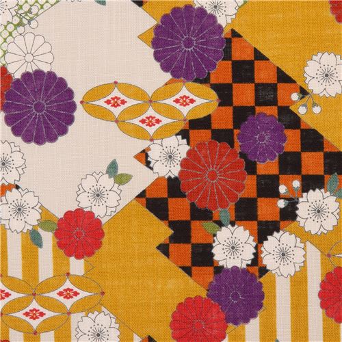 Buntes Canvas Dekostoff mit Blumen und Formen von Kokka Stoff