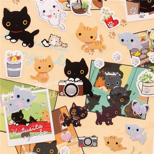 colorful Kutusita Nyanko cat street flower stickers - modeS4u