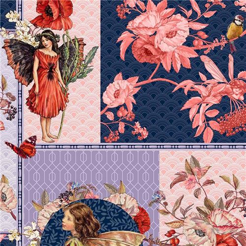 colorful Michael Miller fairy and elderberry flower collage fabric Fabric