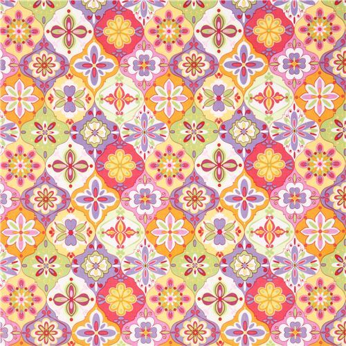 colorful Riley lime green orange purple flower pattern fabric - modeS4u