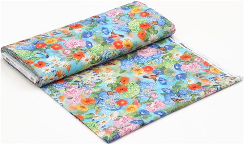 Remnant 40 cm - colorful Robert Kaufman hummingbird and flower fabric 3