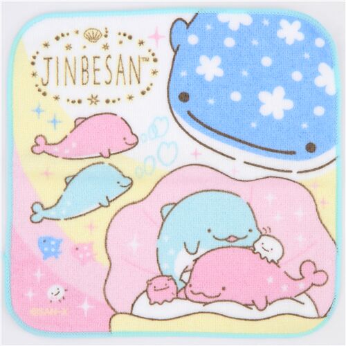 colorful San-X tea towel with Jinbesan and pearl dolphins - modeS4u