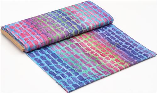 Fat Quarter (50 x 56 cm) - Tela batik de colores con bloques ladrillos en rosa de Timeless Treasures 3