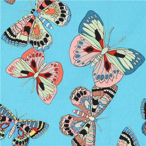 colorful butterfly insect blue fabric Alexander Henry USA Fabric