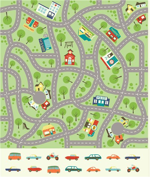 colorful car street map Canvas fabric Riley Blake Wheels 2 Fabric by ...