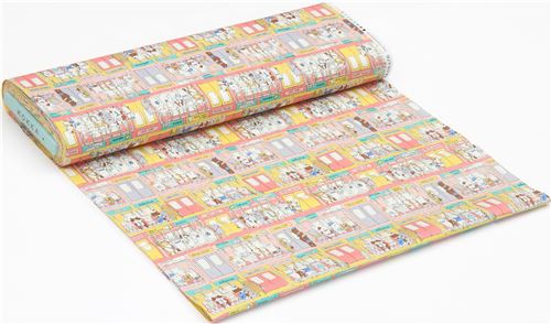 Chutes de tissu de (45 x 110 cm) - Tissu Oxford Kokka multicolore avec des chats de BD dans un train 4