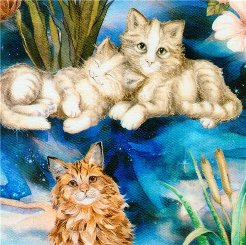 Colorful Cat And Flower Fabric By Robert Kaufman Modes4u