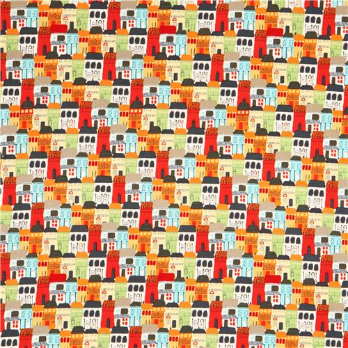 colorful city town house fabric Dear Stella USA 2