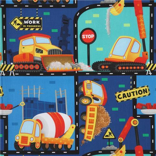 colorful construction vehicle fabric by Quilting Treasures Fabric