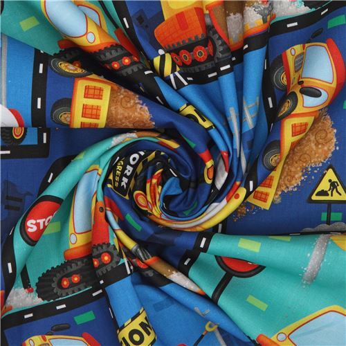 colorful construction vehicle fabric by Quilting Treasures modeS4u