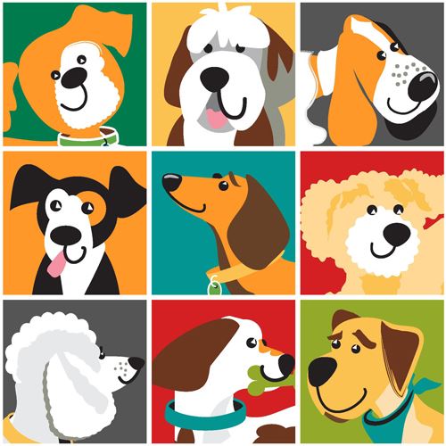 colorful dog square fabric by StudioE 'Dog Park' 1