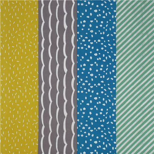 colorful echino canvas fabric with metallic silver stripes and patterns Fabric