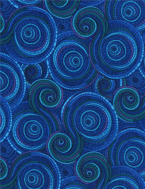 colorful fabric with mosaic swirl purple blue green by Timeless ...