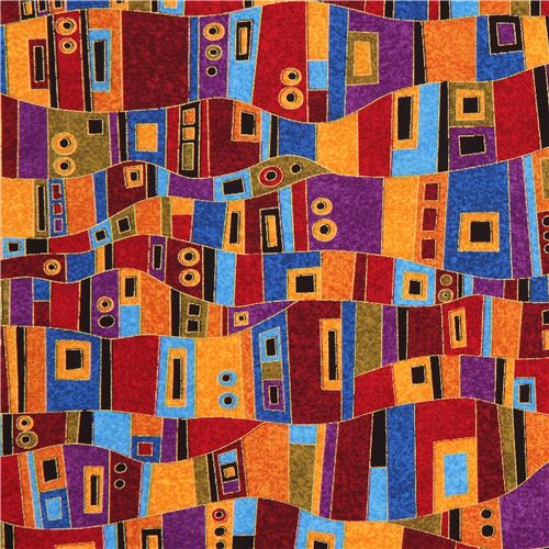 colorful fabric with rectangle square circle gold metallic by Timeless Treasures 1