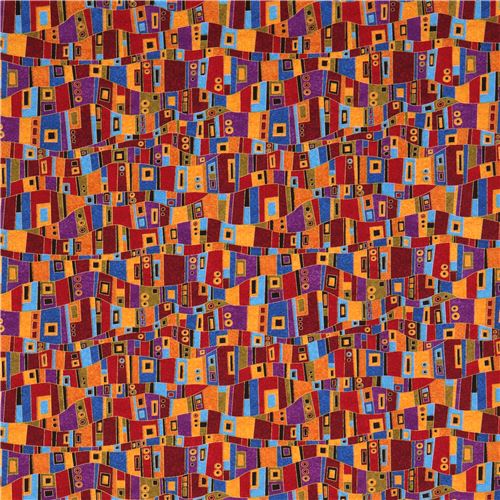 colorful fabric with rectangle square circle gold metallic by Timeless Treasures 2