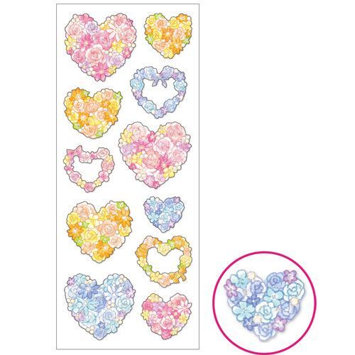 colorful flower heart with silver metallic embellishment stickers by