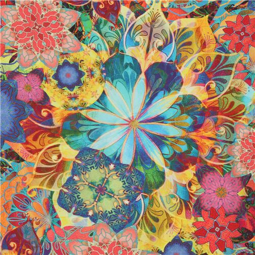 colorful flower medallion cotton fabric by Robert Kaufman Fabric
