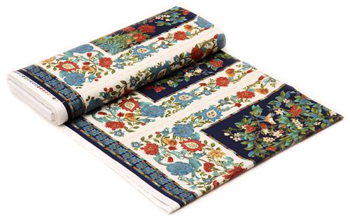 colorful flower tree border panel gold metallic fabric Timeless Treasures  4