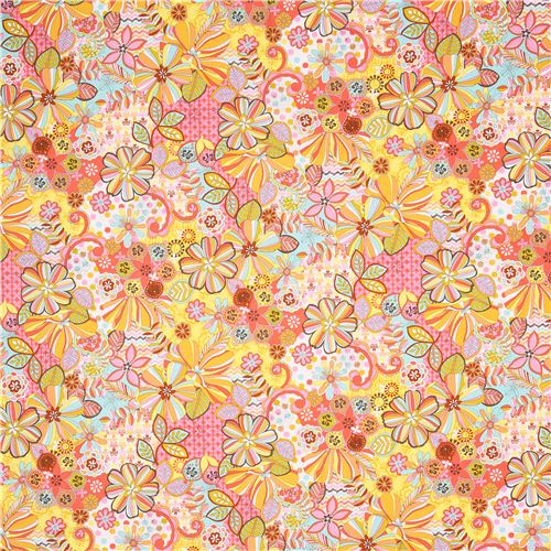 colorful happy flower fabric Michael Miller USA Fabric by Michael ...