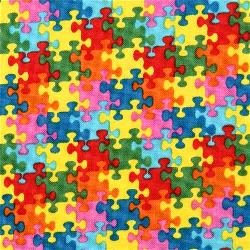 colorful jigsaw puzzle fabric Summertime Elizabeth's Studio from the