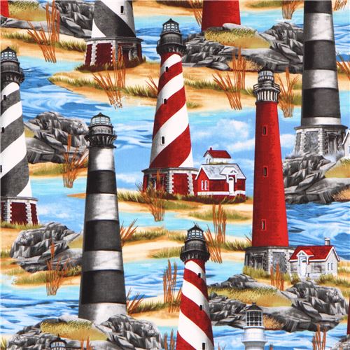 colorful lighthouse fabric by Timeless Treasures by Timeless Treasures