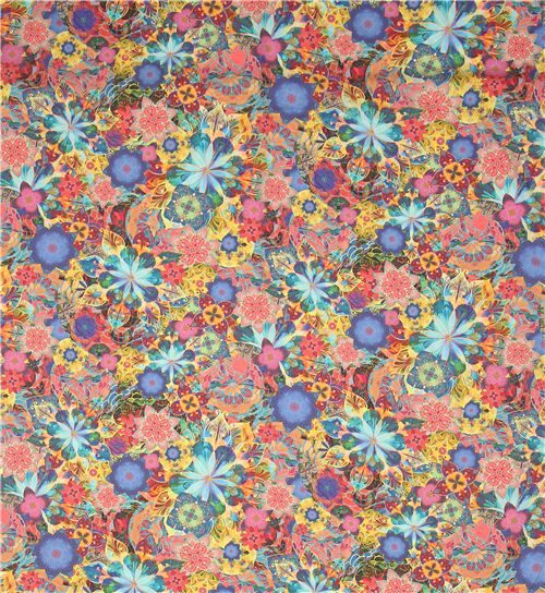 colorful medallion flower lawn fabric by Robert Kaufman modeS4u