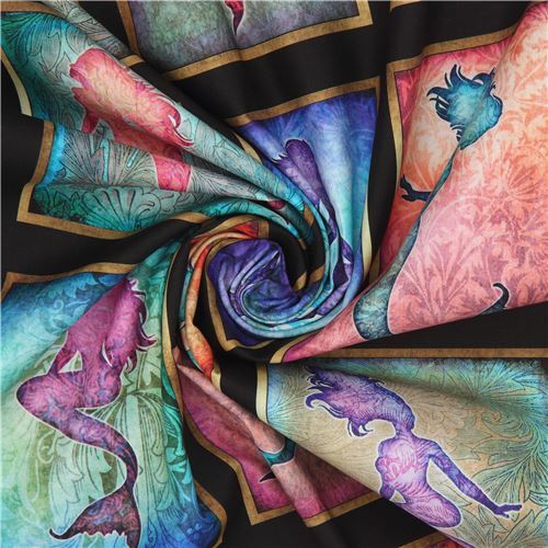colorful mermaid panel fabric by Quilting Treasures Fabric by