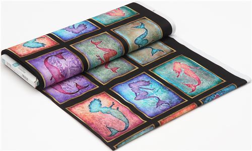 colorful mermaid panel fabric by Quilting Treasures Fabric by