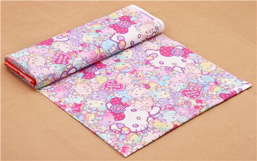 colorful neon rainbow Hello Kitty teddy bears fabric by Kokka  4