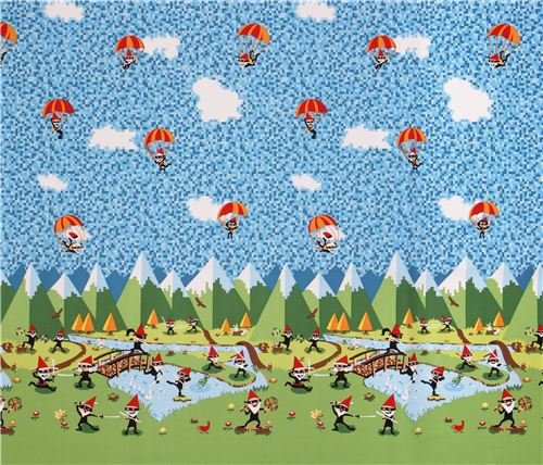 colorful ninja gnome mountain sky parachute fabric by Michael Miller 3