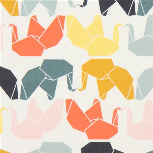 Tissu en popeline bio Birch avec des éléphants origami multicolores Tissu