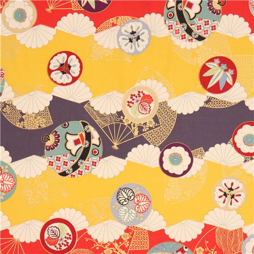 colorful stripe ornament fan fabric with gold metallic embellishment ...