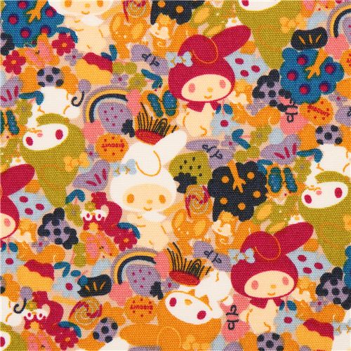 colorful packed My Melody bunnies Sanrio oxford fabric from Japan 1
