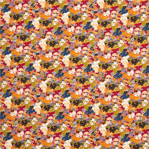 colorful packed My Melody bunnies Sanrio oxford fabric from Japan 2