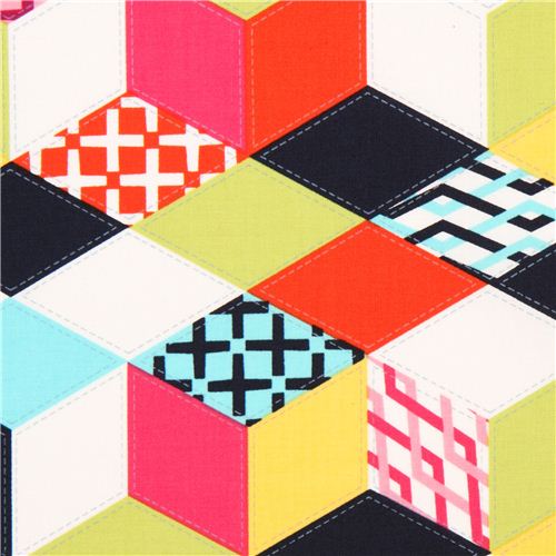 Tessuto motivi geometrici cubi colorati di Michael Miller Fabric by ...