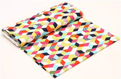 Tessuto motivi geometrici cubi colorati di Michael Miller Fabric by ...
