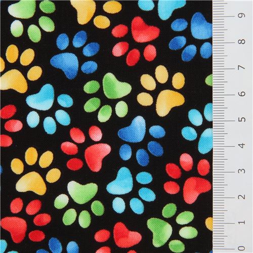 Remnant (46 x 112 cm) - colorful paw print fabric by Timeless Treasures in black 2