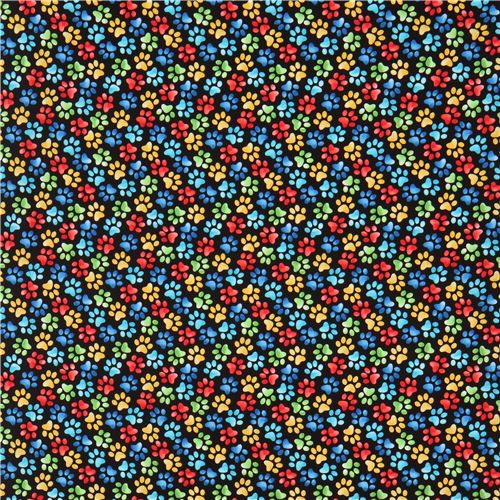 Remnant (46 x 112 cm) - colorful paw print fabric by Timeless Treasures in black 3