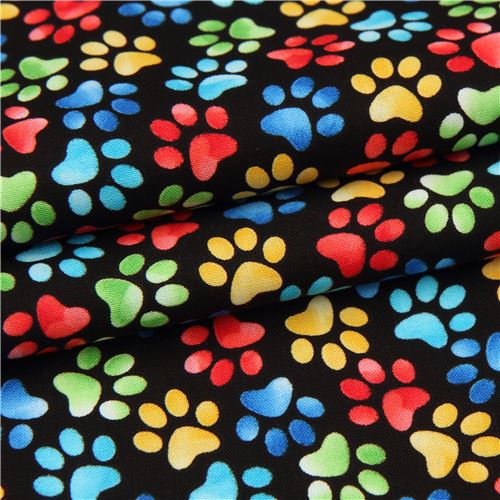 Remnant (46 x 112 cm) - colorful paw print fabric by Timeless Treasures in black 4