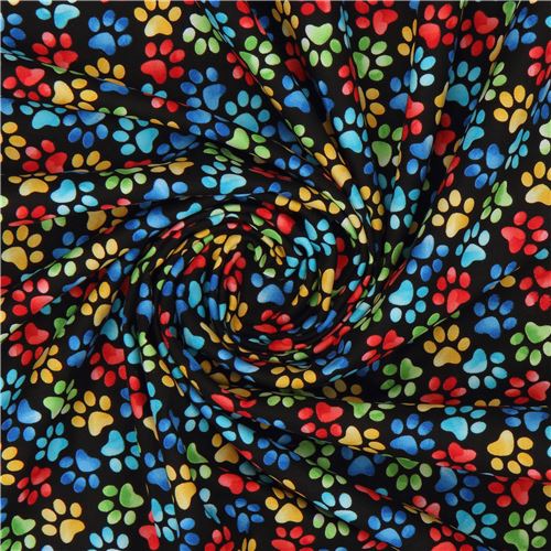 Remnant (46 x 112 cm) - colorful paw print fabric by Timeless Treasures in black 5