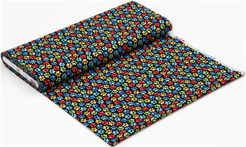 Remnant (46 x 112 cm) - colorful paw print fabric by Timeless Treasures in black 6
