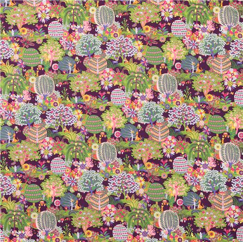 colorful purple Kokka fantasy forest fabric from Japan Fabric by Kokka ...