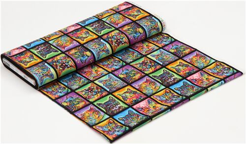 Colorful Cats Cotton Fabric Panels 1022