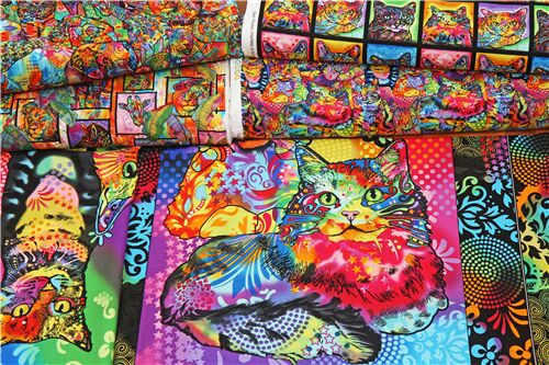 bunt Regenbogen Katze kleine Rahmen Fabric by Japanese Indie modeS4u
