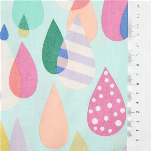 Chutes de tissu de (41 x 112 cm) - Tissu Alexander Henry vert menthe avec des gouttes de pluie multi 3