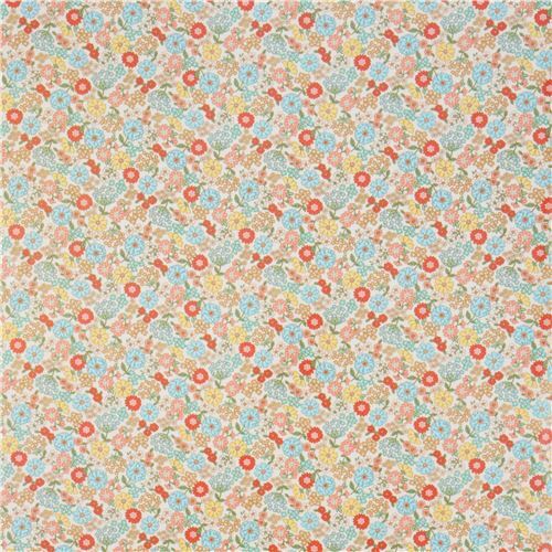 colorful retro flower laminate fabric in cream by Cosmo - modeS4u