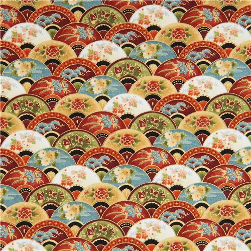 colorful scallop pattern flower gold metallic fabric by Timeless ...