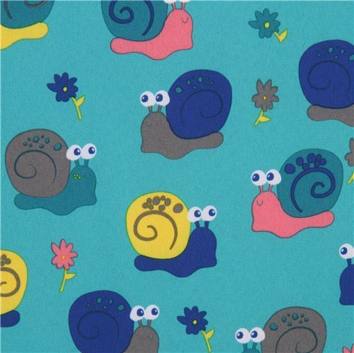 colorful snail soft shell fabric in green Fabric
